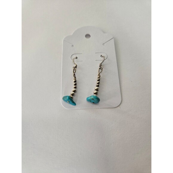 Faux Turquoise Chip Earrings with Silver Beads Dangle Earrings - Picture 1 of 5